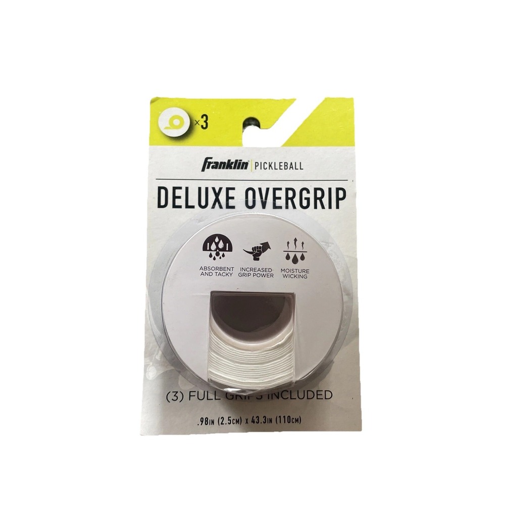 Franklin Pickleball Deluxe Overgrip Tape-Tacky Grip White 3 Full Grips New Sport